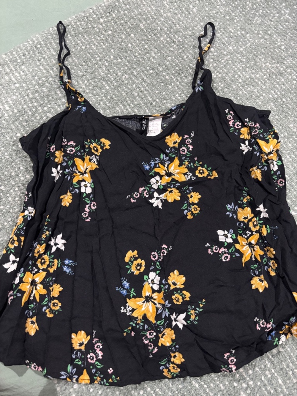 Forever 21 Black Floral Spaghetti Strap Cami with Yellow Accents